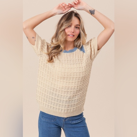 BiBi Textured Contrast Short Sleeve Sweater - Picture 4 of 4